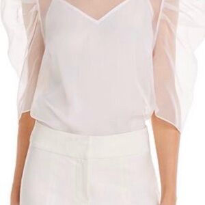 NWT cinq a sept Women’s Sheer White Organza Blouse with Shell Camisole Size L